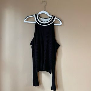 LNA black ribbed open shoulder top